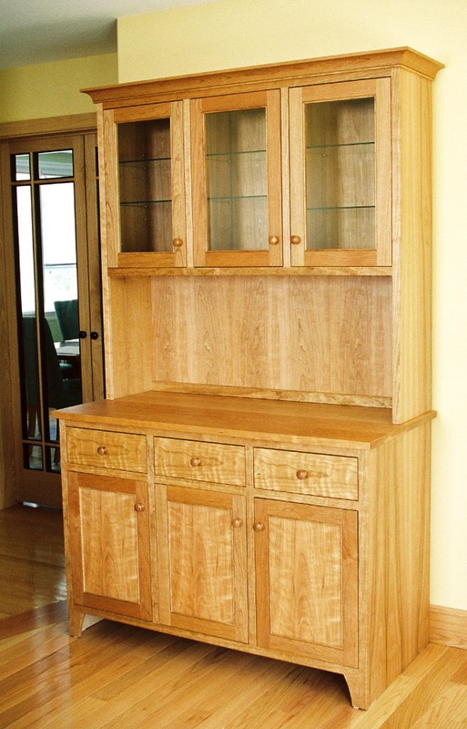 Shaker Cabinet: hutch style with glass doors, cherry wood.