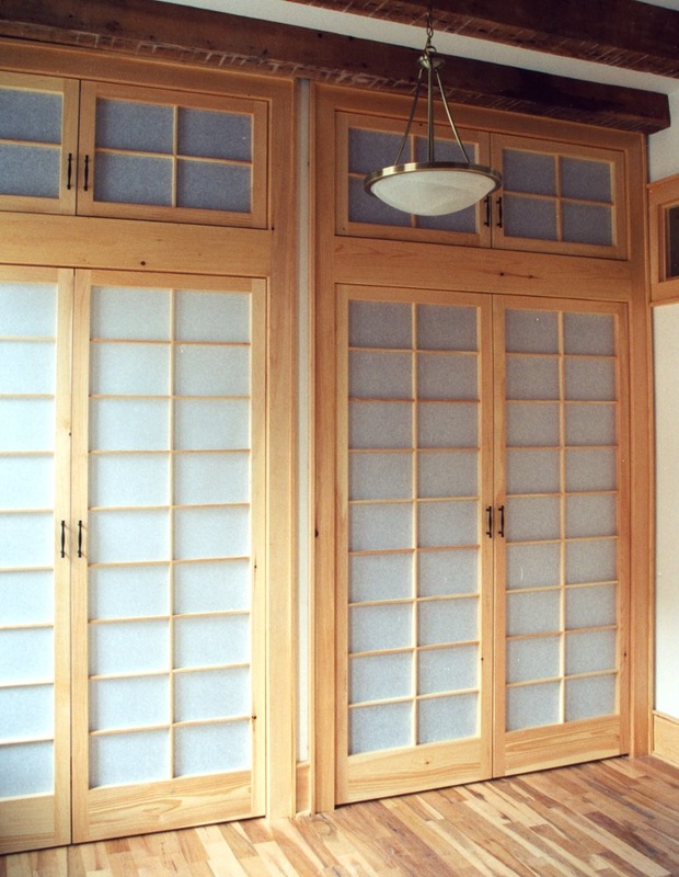 Shoji Closet Doors: pine, laminated Japanese rice paper.
