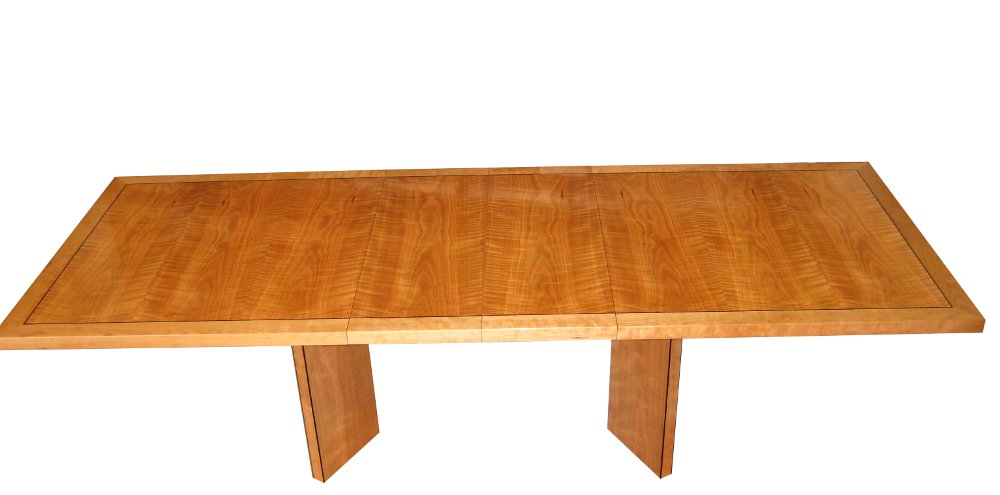 Dining Table;modern; extendible: cherry wood, curly cherry veneer, ebony inlay.