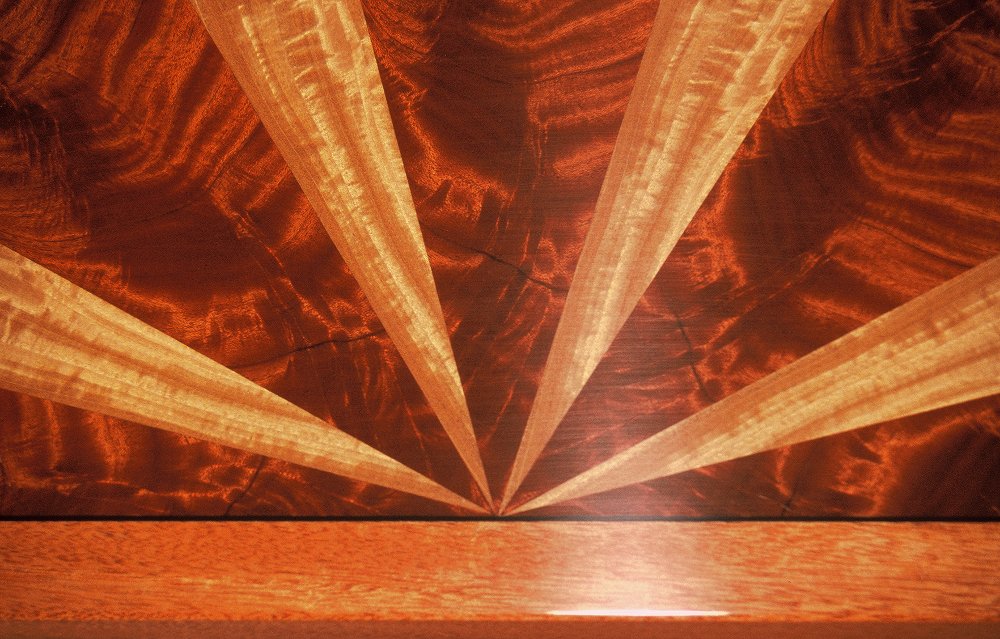 Detail; Demilune End Tables ; sunburst pattern: mahogany wood, mahogany and satinwood veneer.