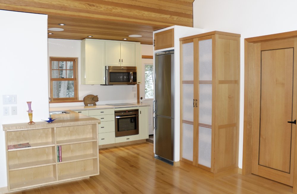 Cottage Kitchen: mixed materials; maple, fir, painted, Japanese laminated paper; 